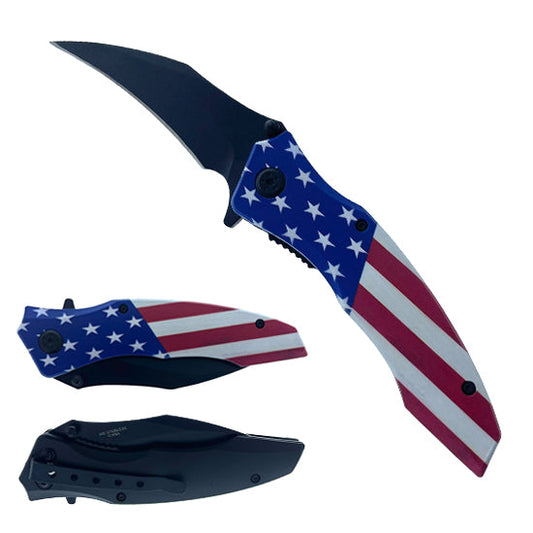 7.75" Spring Assisted Knife US Flag Design