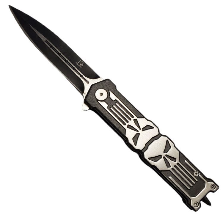 Falcon 7.75" Black Skull Spring Assisted Knife