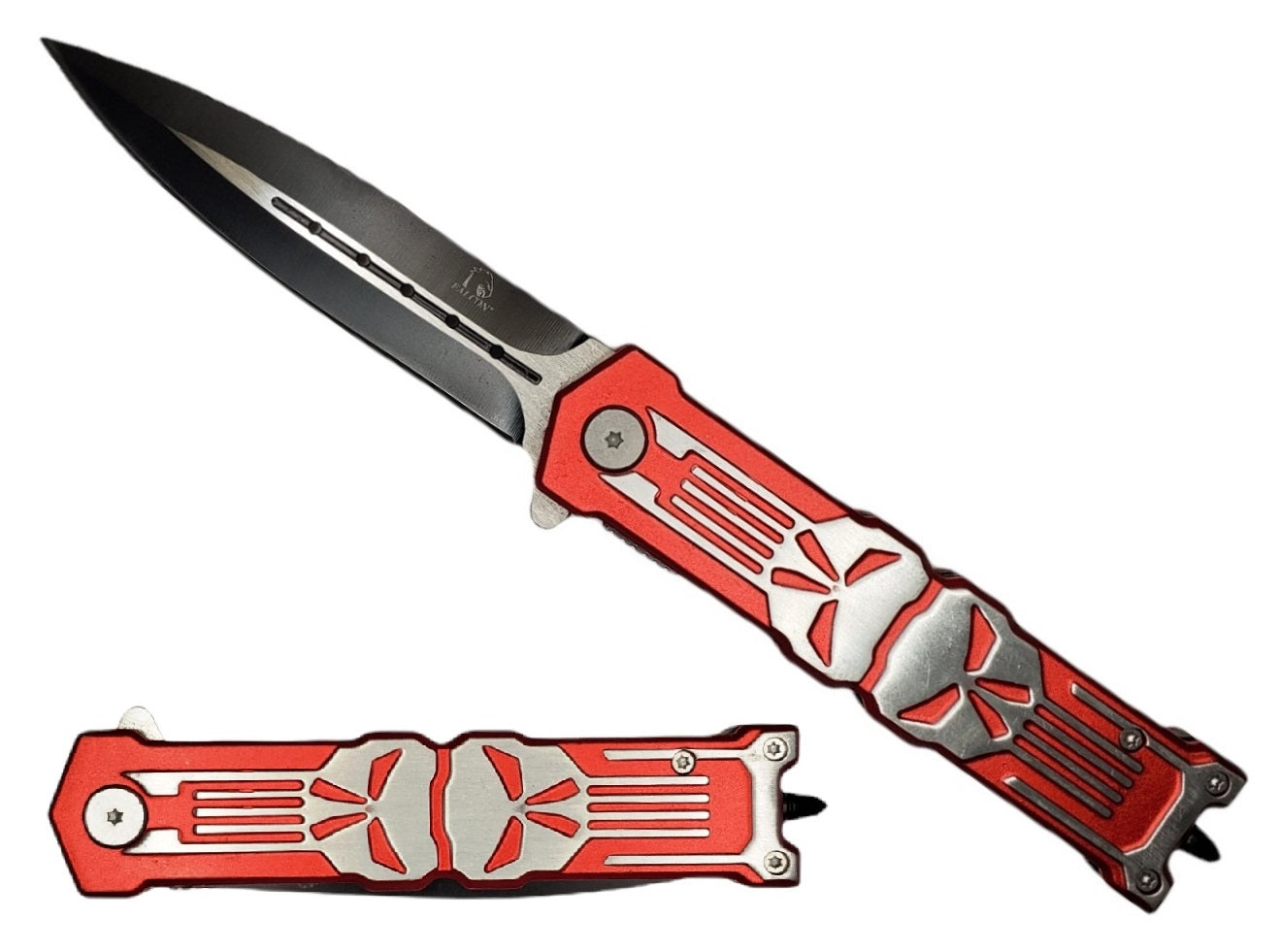 Falcon 7.75" Red Skull Spring Assisted Knife