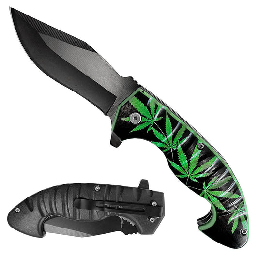 3" Black Blade, 5" 3D ABS Marijuana handle