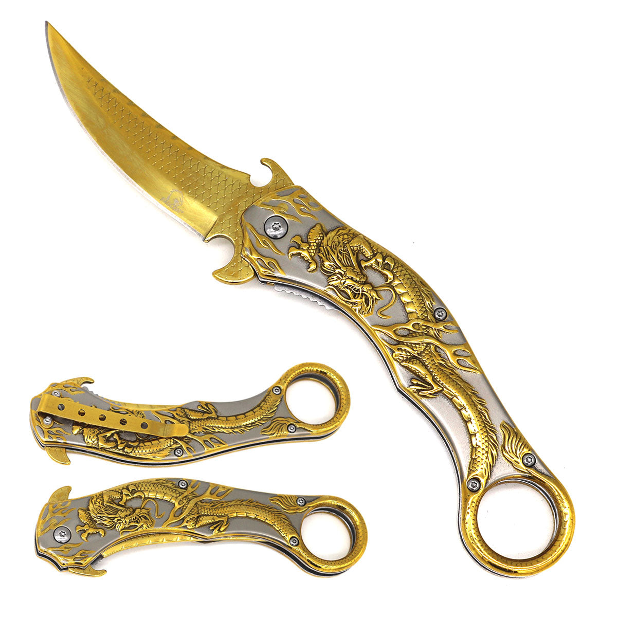 8.25 " Gold Dragon Spring Assisted Knife