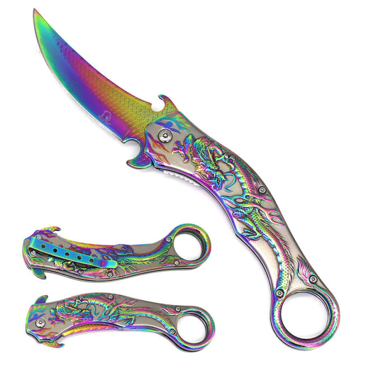 Falcon Rainbow Dragon Knife 8.25" – Spring Assisted Karambit for Sale