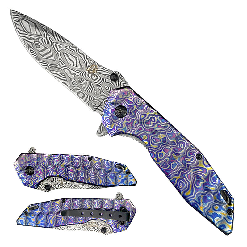 Falcon 8 1/2" Damascus Spring Assisted Pocket Knife