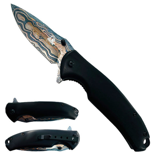 Falcon 8" Spring Assisted Pocket Knife Damascus Blade