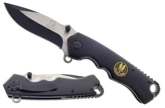 3.5" Blade Black spring assist knife w/ medallion