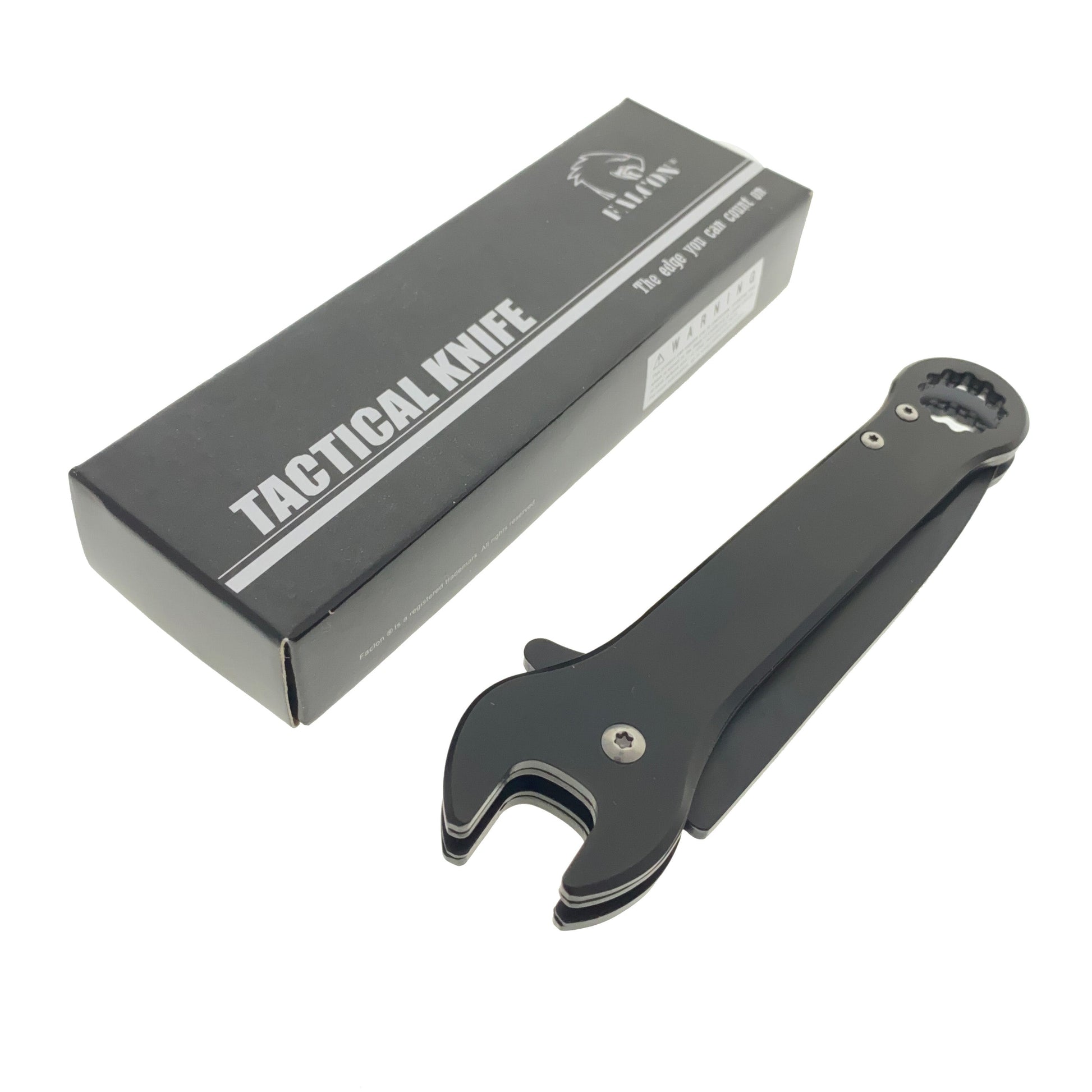 Falcon 7.75" Black Spring Assisted Knife with 12 mm Wrench Function