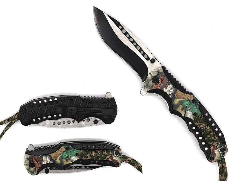 Falcon 8" Spring Assisted Knife Camo Handle w/ paracord