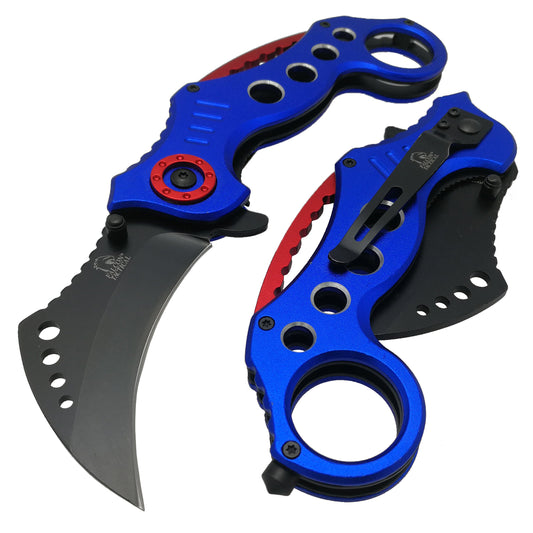 Falcon 7 1/2" Overall Blue and Red Blade Folding Knife