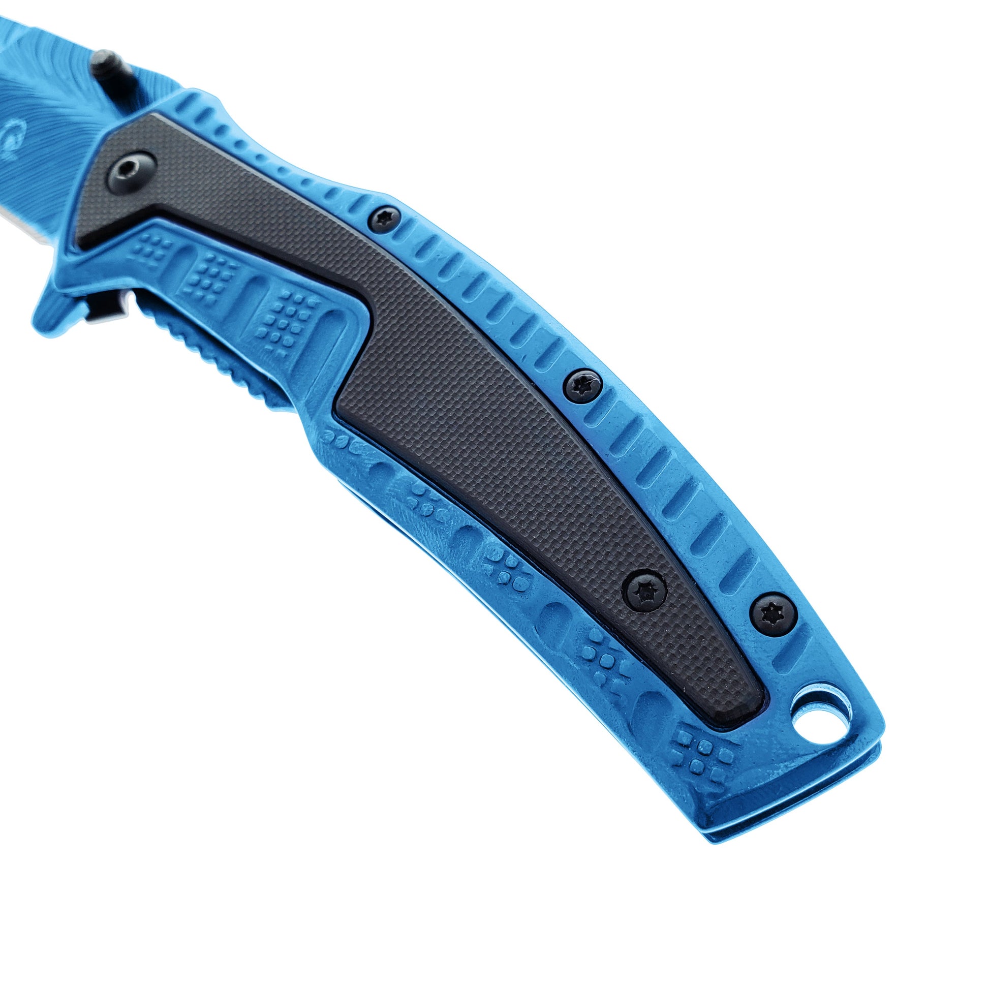 Falcon 8.5" Blue Spring Assisted Pocket Knife Engraved Blade