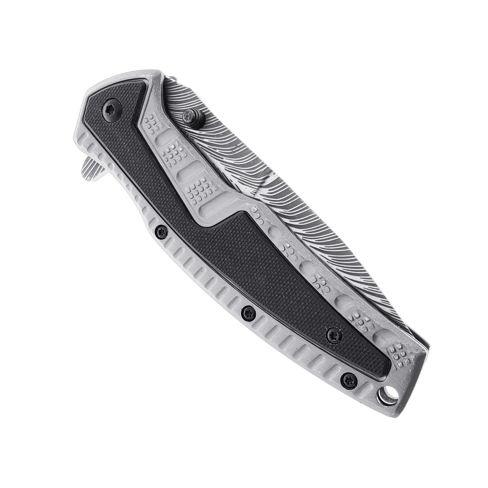 Falcon 8.5" Gray Spring Assisted Pocket Knife Engraved Blade