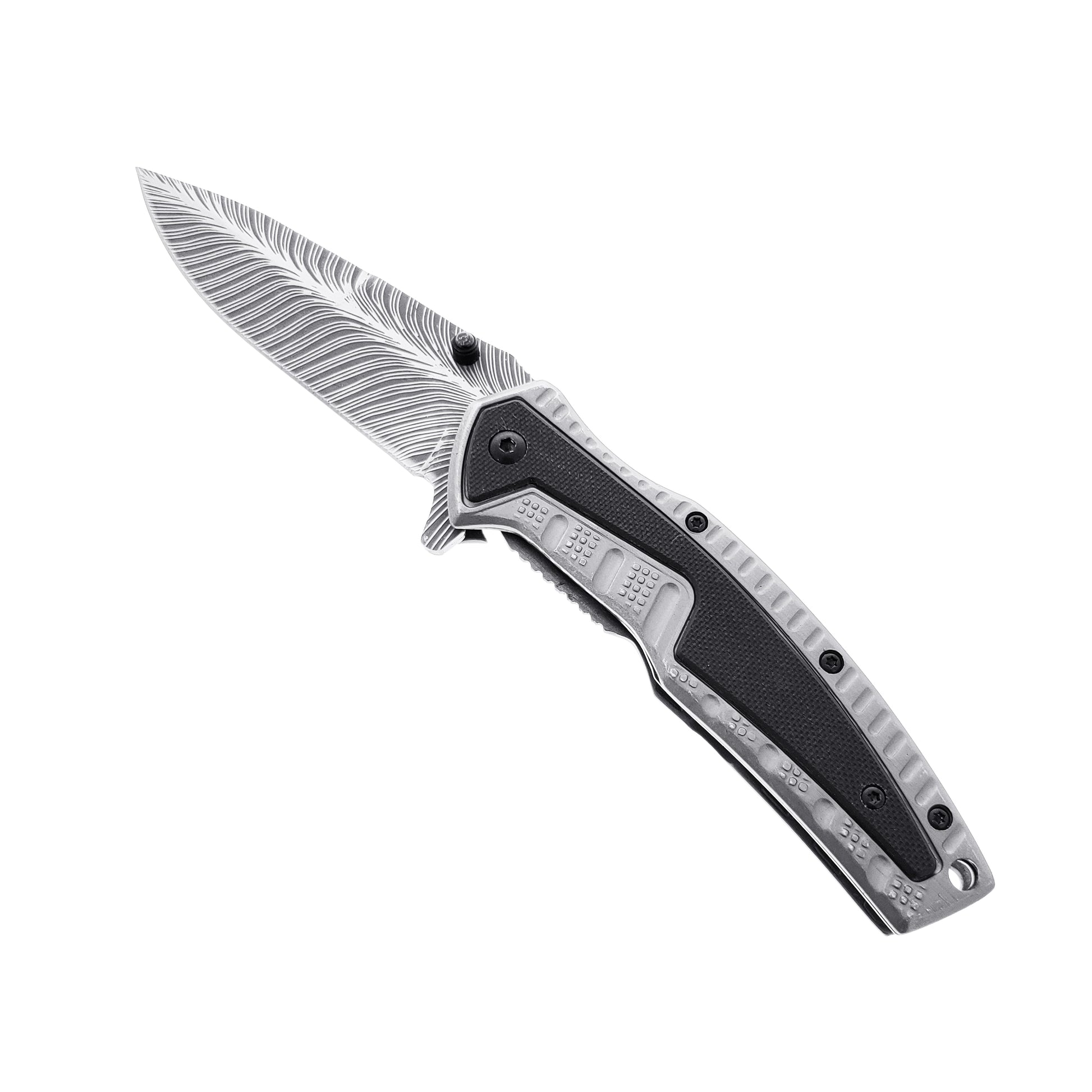 Falcon 8.5" Gray Spring Assisted Pocket Knife Engraved Blade