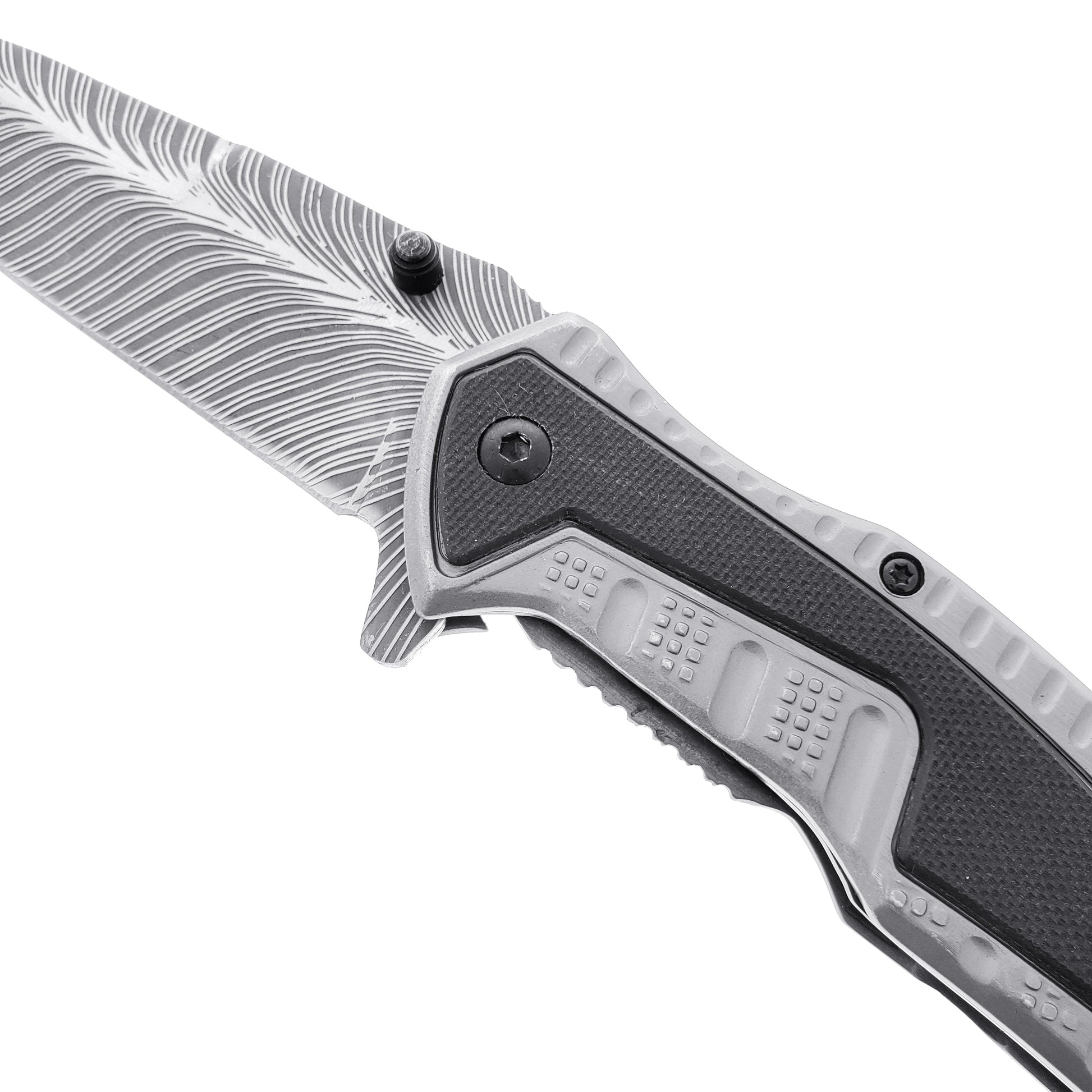 Falcon 8.5" Gray Spring Assisted Pocket Knife Engraved Blade