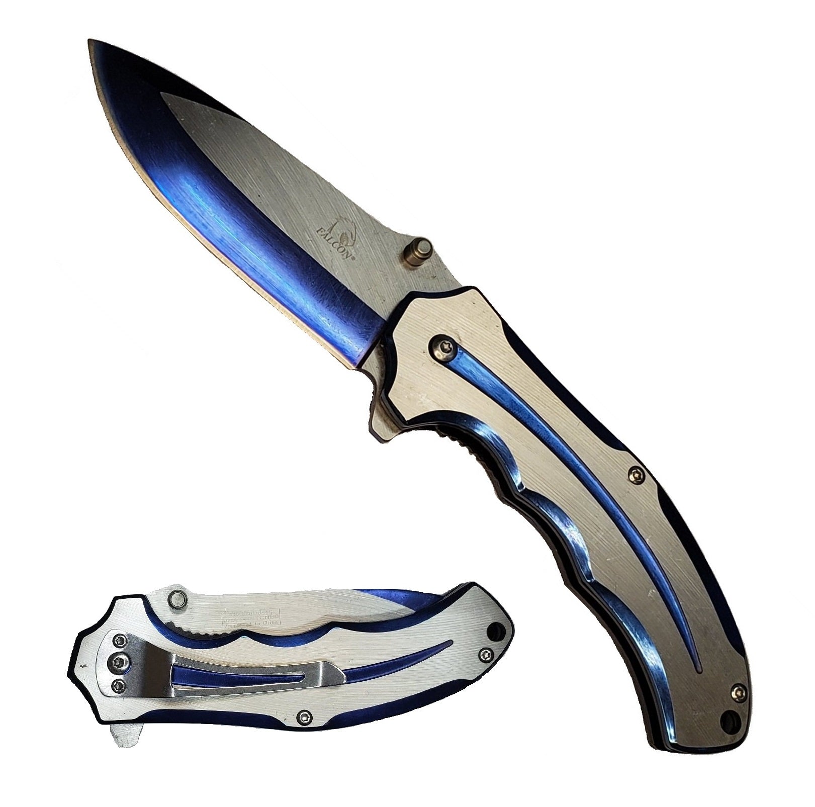 Falcon 7 3/4 Two Tones Silver& Blue Metal Handle