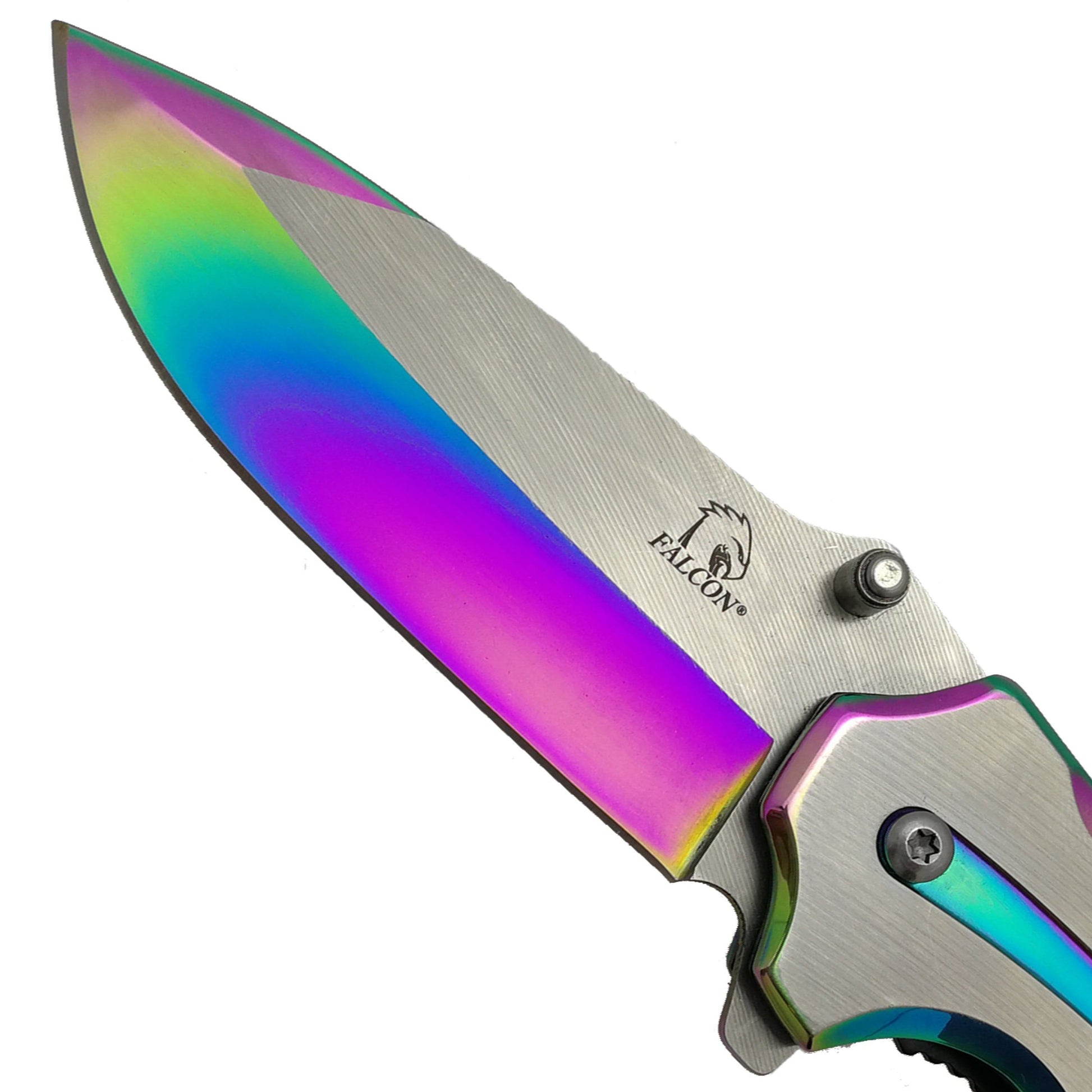 Falcon 7 3/4 Two Tones Silver & Rainbow Metal Handle