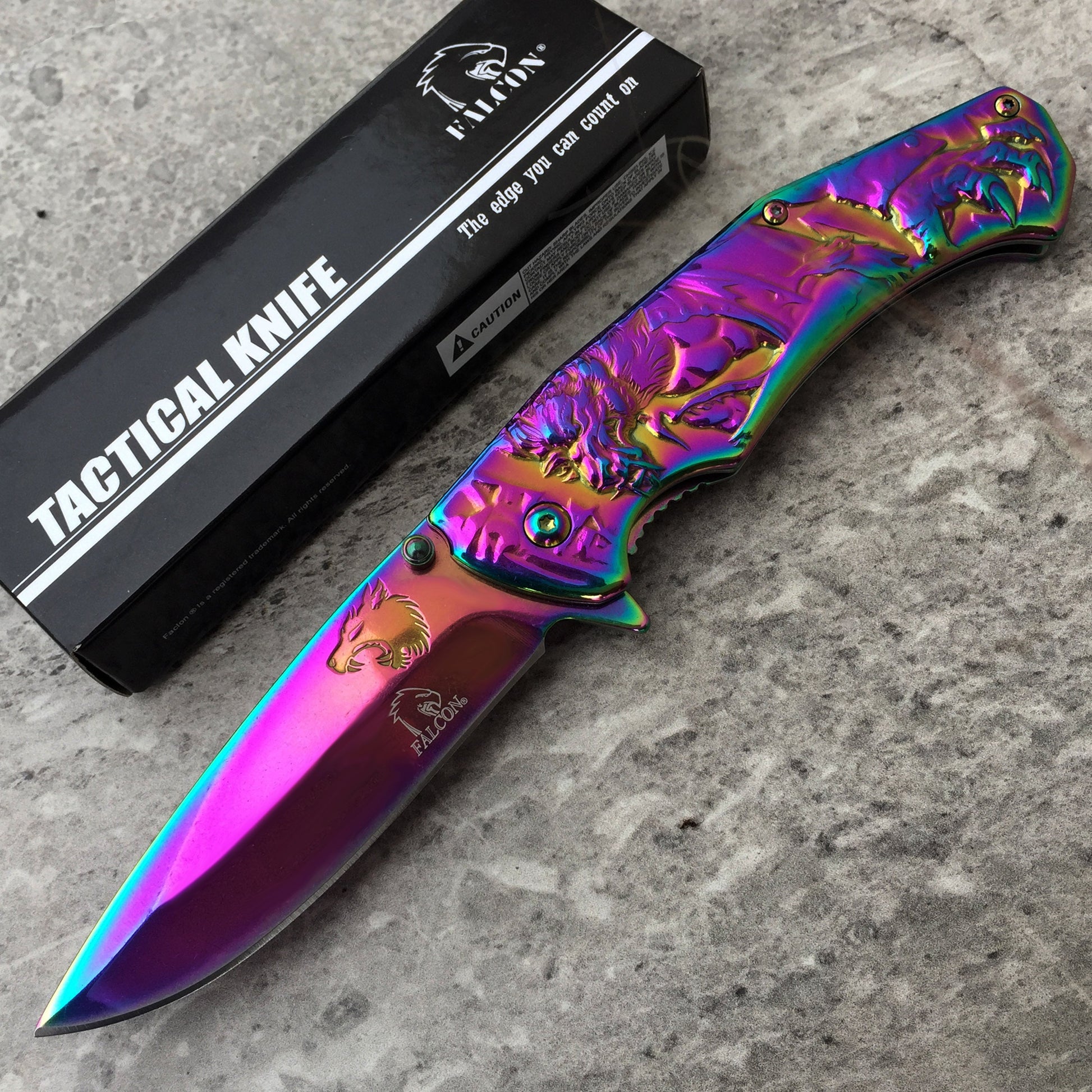 Falcon 3 1/2" Rainbow Blade Spring Assisted Knife