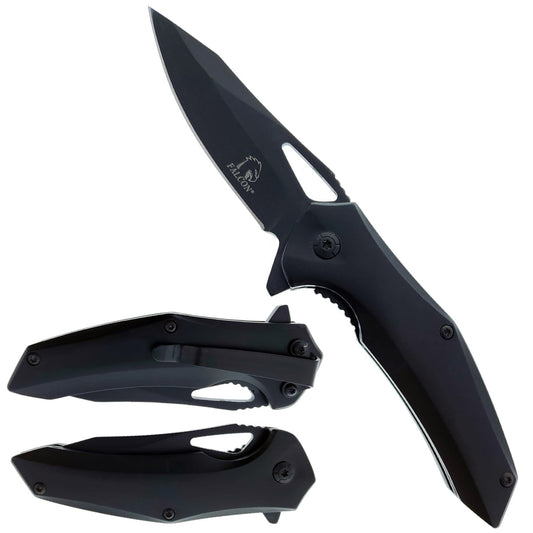 Falcon 6" Overall Black Spring Assisted Knife w/Belt Clip