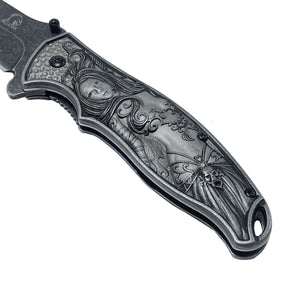 Falcon 8 1/4” Spring Assisted Knife w Black 3D Mermaid