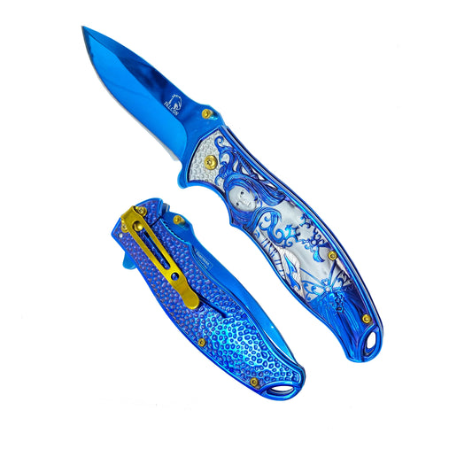 Falcon 8 1/4” Spring Assisted Knife w Blue 3D Mermaid