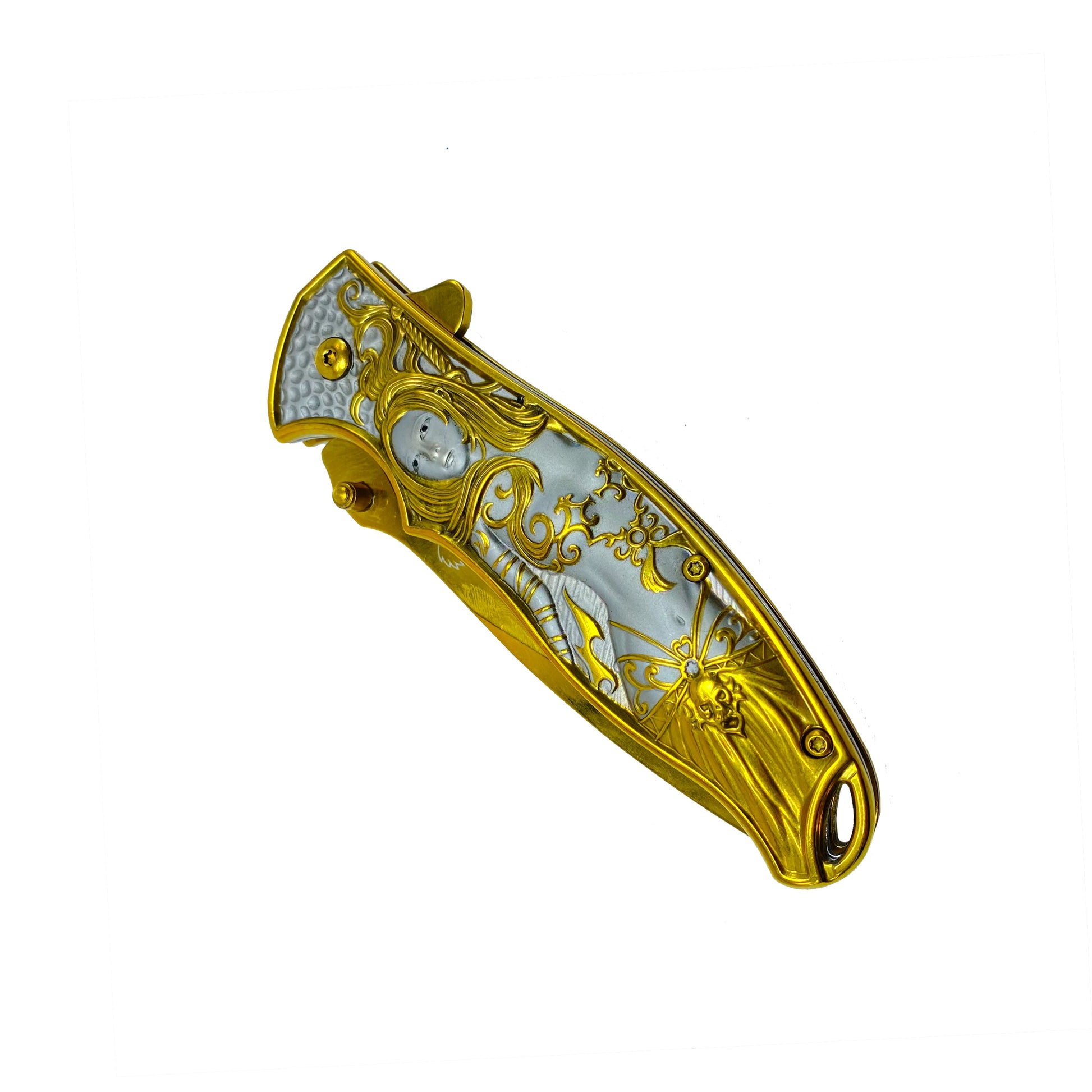 Falcon 8 1/4” Spring Assisted Knife w Gold 3D Mermaid