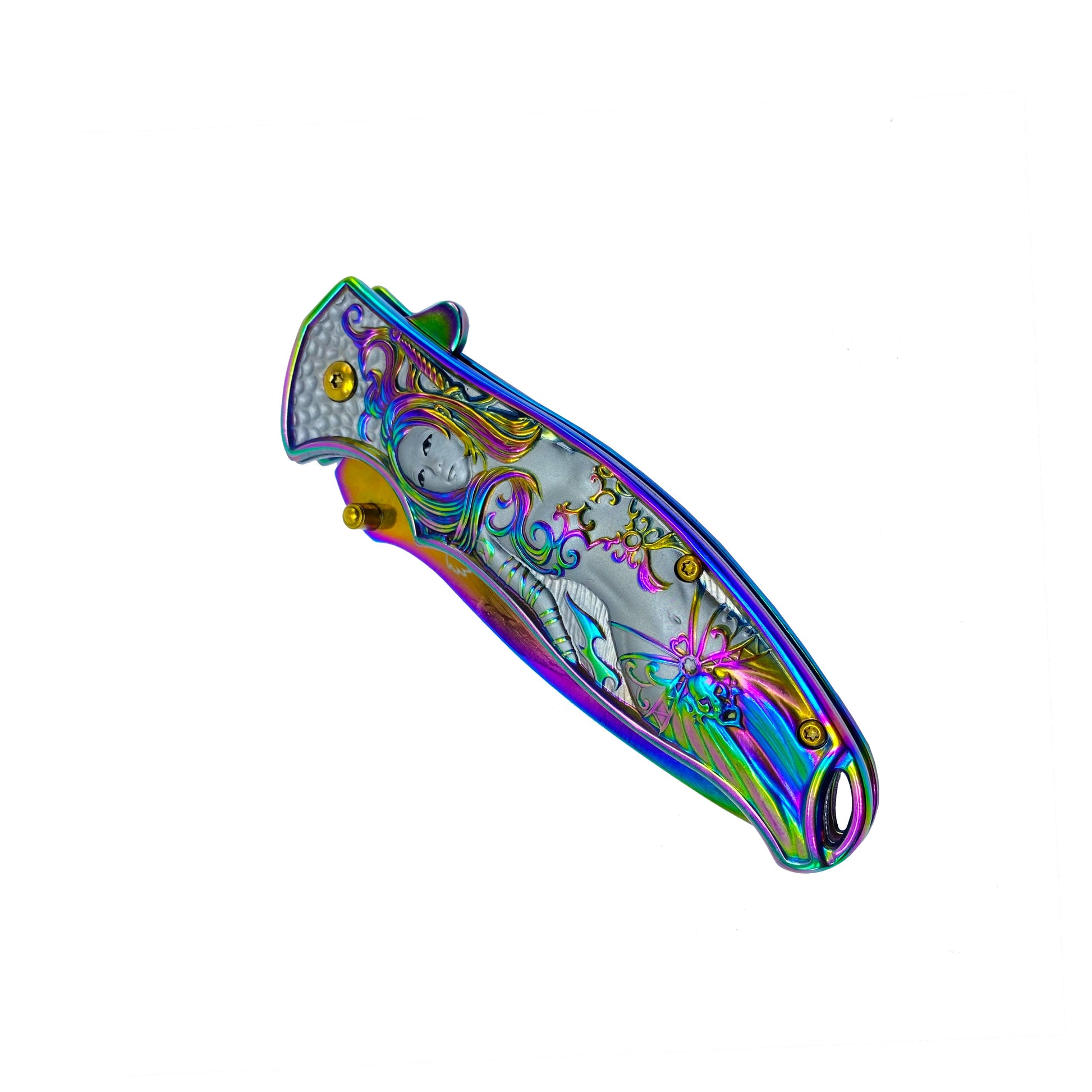 Falcon 8 1/4” Spring Assisted Knife w Rainbow 3D Mermaid