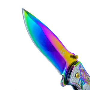 Falcon 8 1/4” Spring Assisted Knife w Rainbow 3D Mermaid