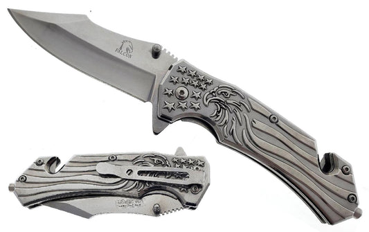 8 1/4"  Silver Spring Assisted Knife 3D Eagle w/Belt Clip