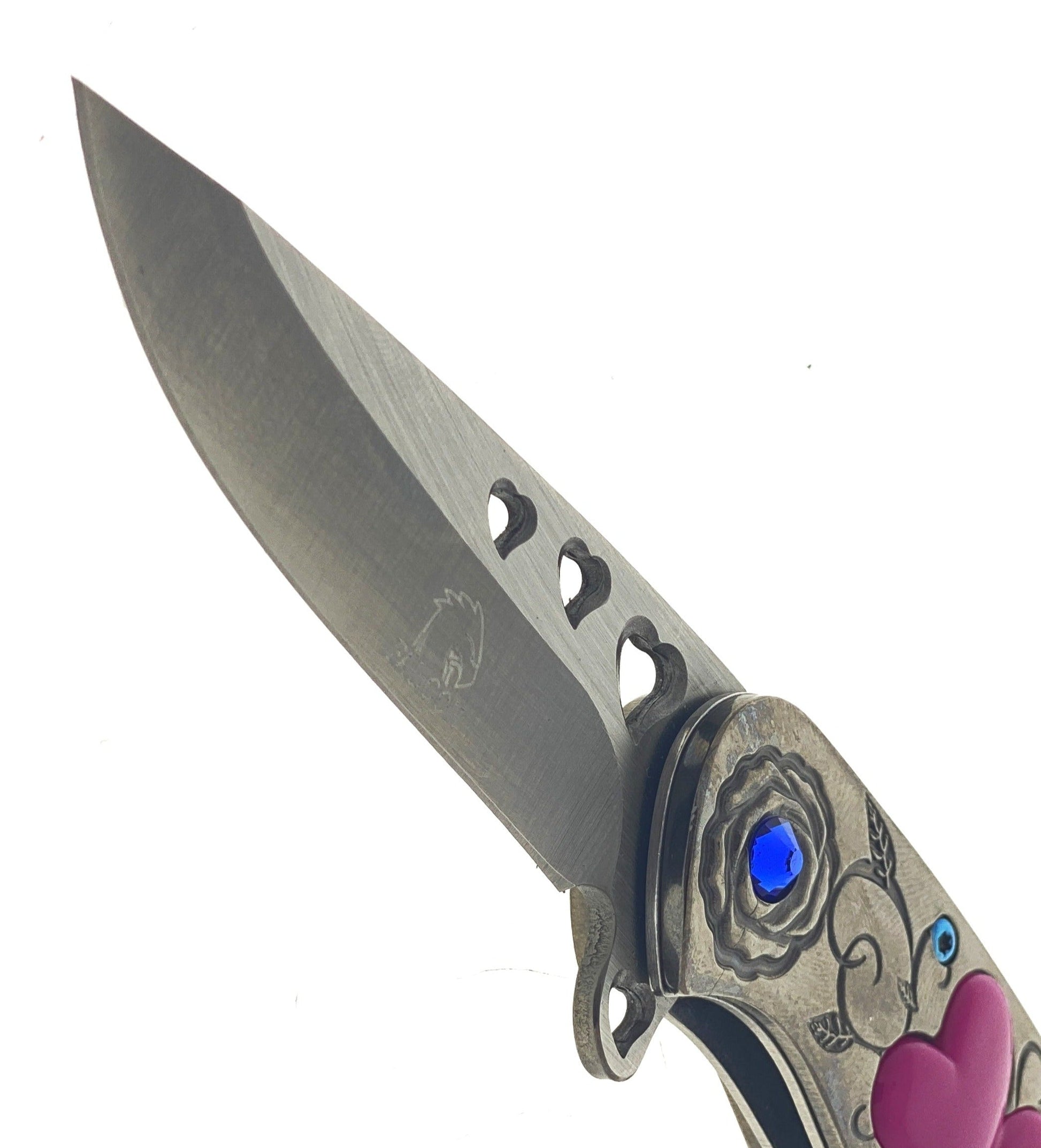 Falcon 7" Overall in Length Gray Handle w/ Pink Heart