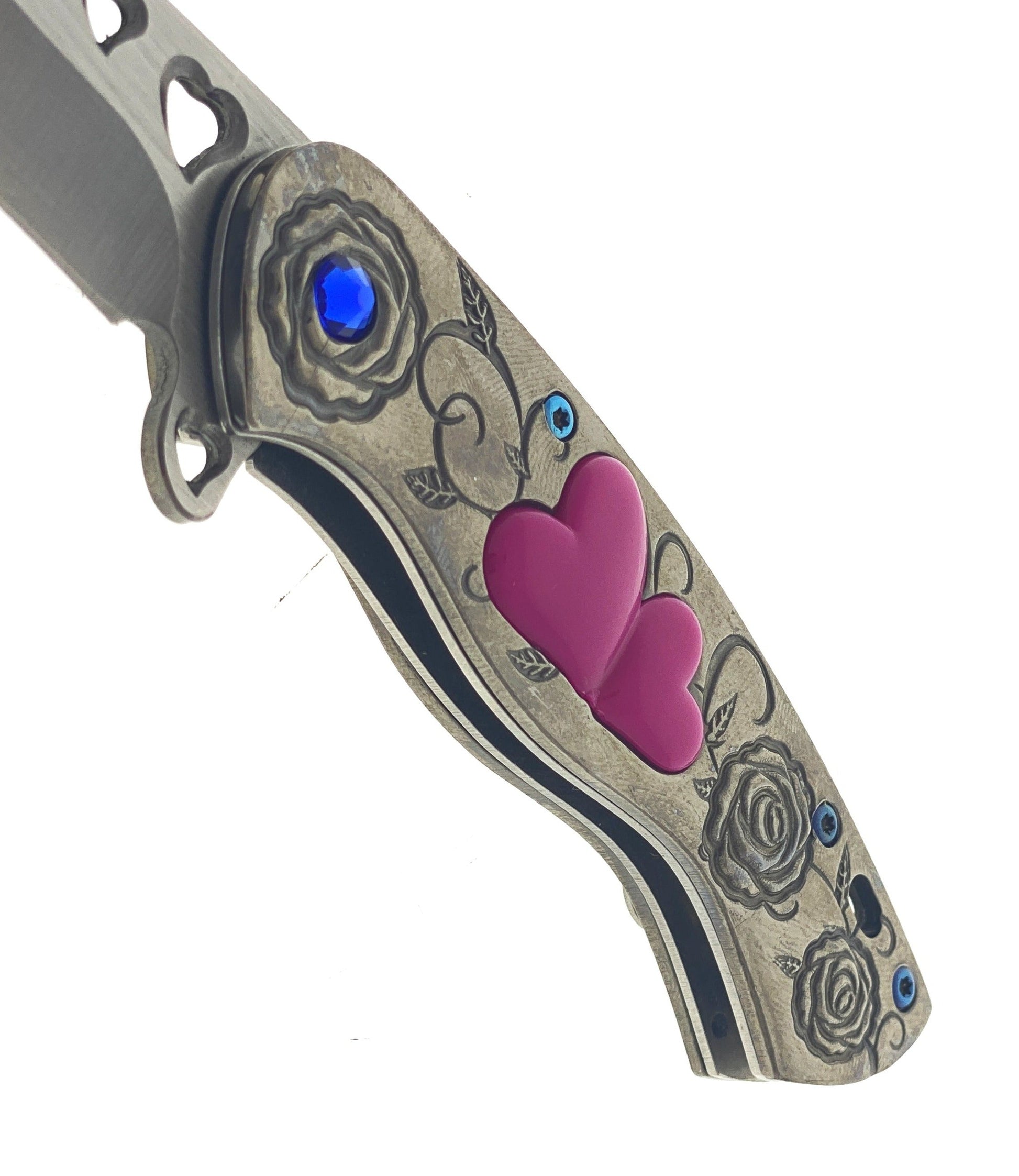 Falcon 7" Overall in Length Gray Handle w/ Pink Heart