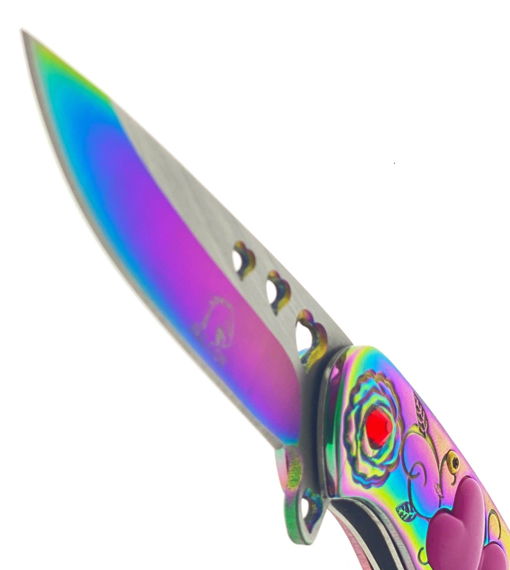 Falcon 7" Overall in Length Rainbow Handle w/ Pink Heart