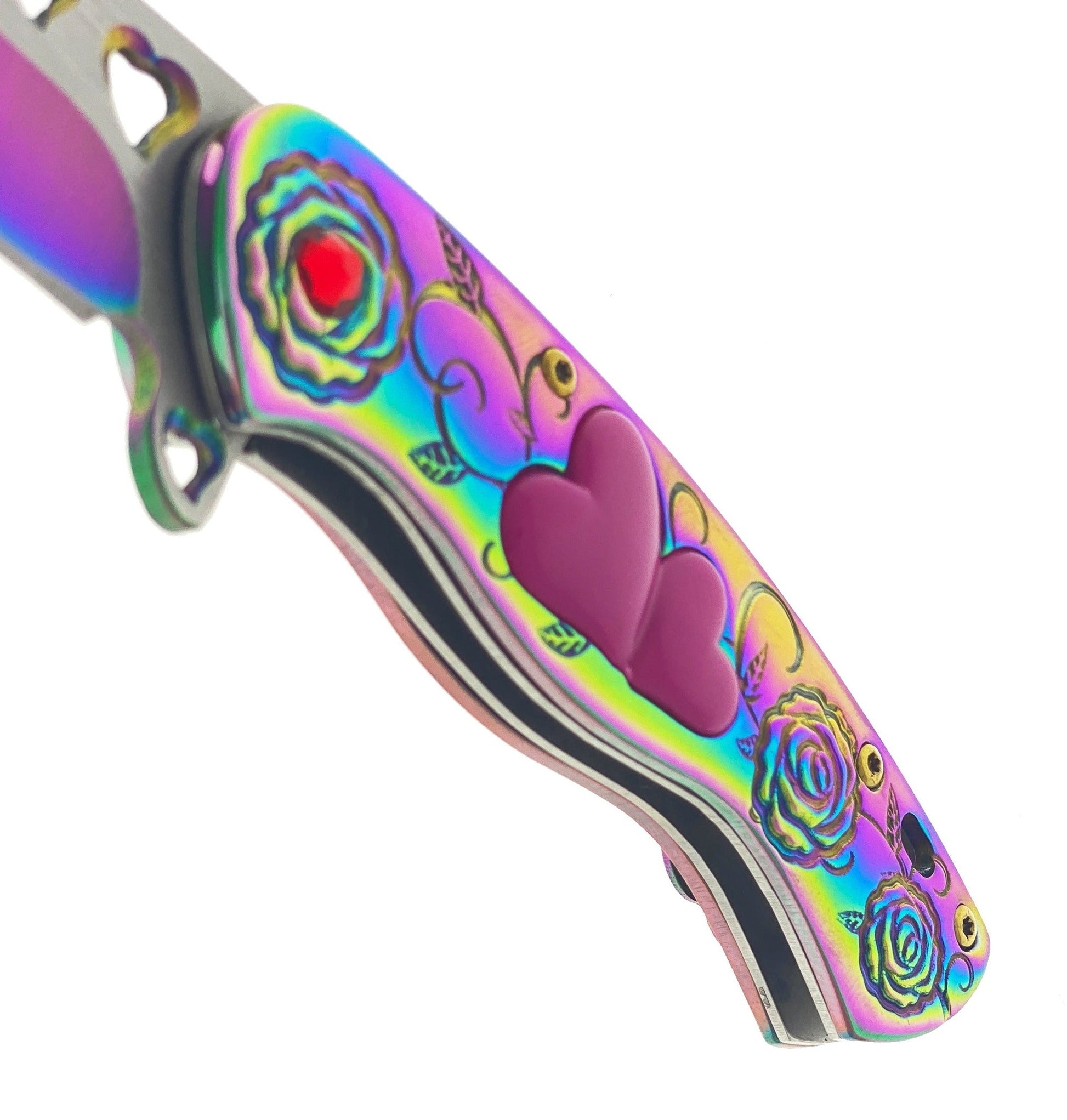 Falcon 7" Overall in Length Rainbow Handle w/ Pink Heart