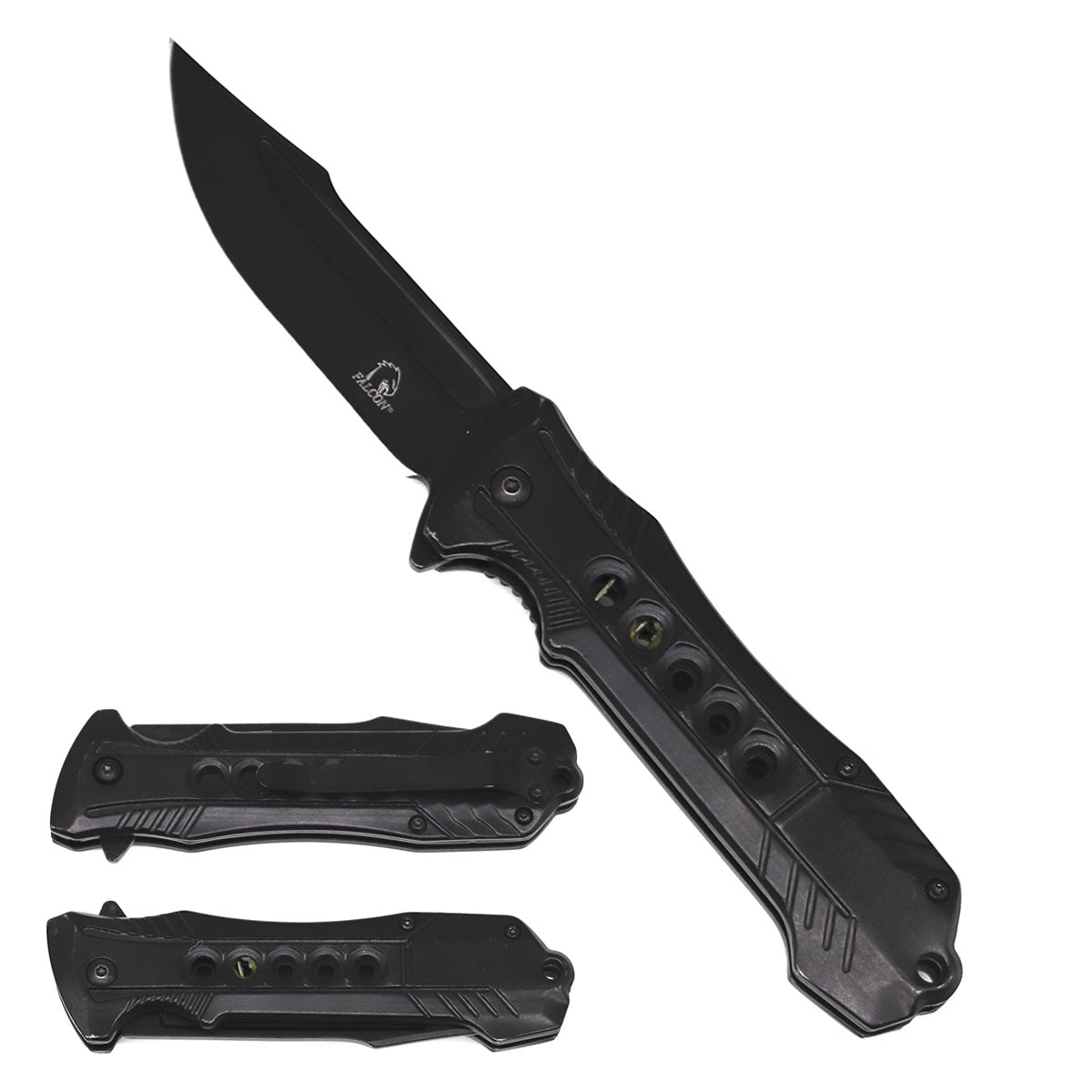 Falcon 7.75" Overall Semi-Automatic Black Spring Assisted Knife