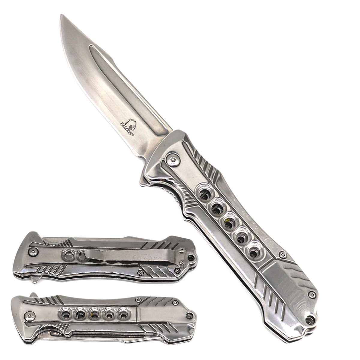 Falcon 7.75" Overall Semi-Automatic Chrome Spring Assisted Knife