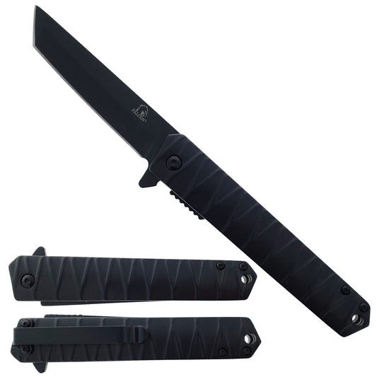 Falcon 7.75" Black Tanto Blade Spring Assisted Pocket Knife