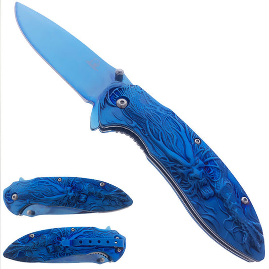 3" Blue Titanium Blade 4.75" Blue Steel Handle