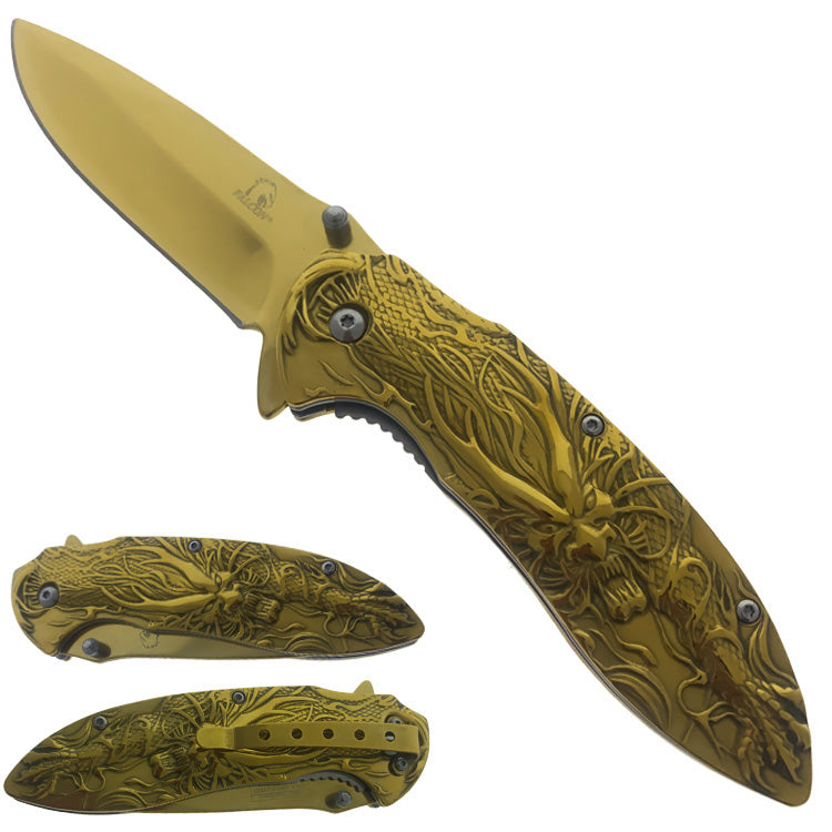 3" Gold Titanium Blade 4.75" Gold Steel Handle