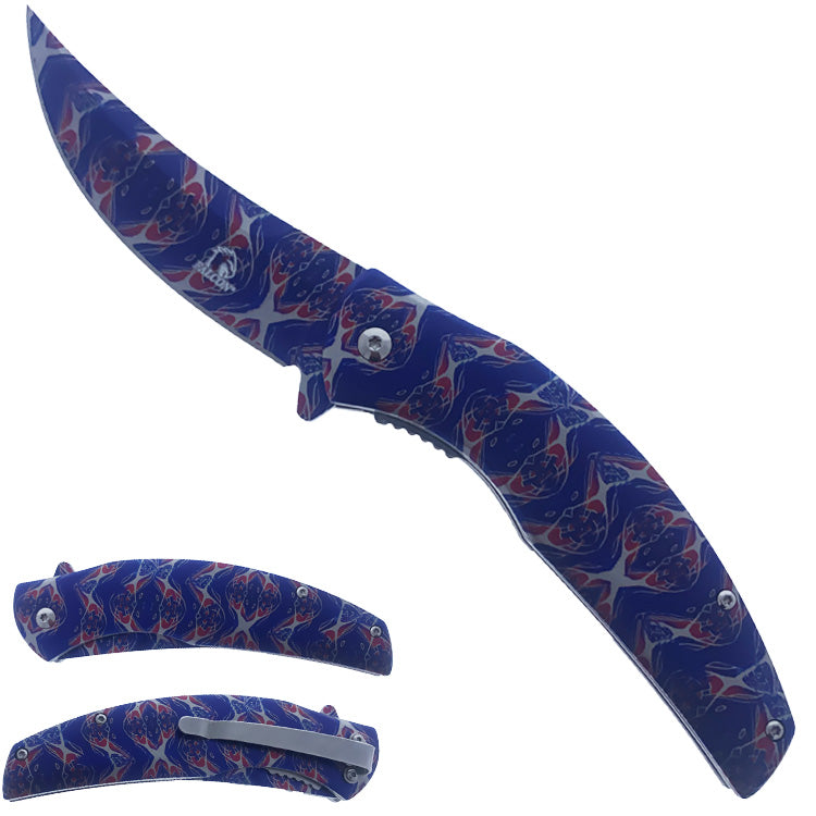 Falcon 3" Damascus Blade, 3.75" Damascus steel Handle Blue & Red