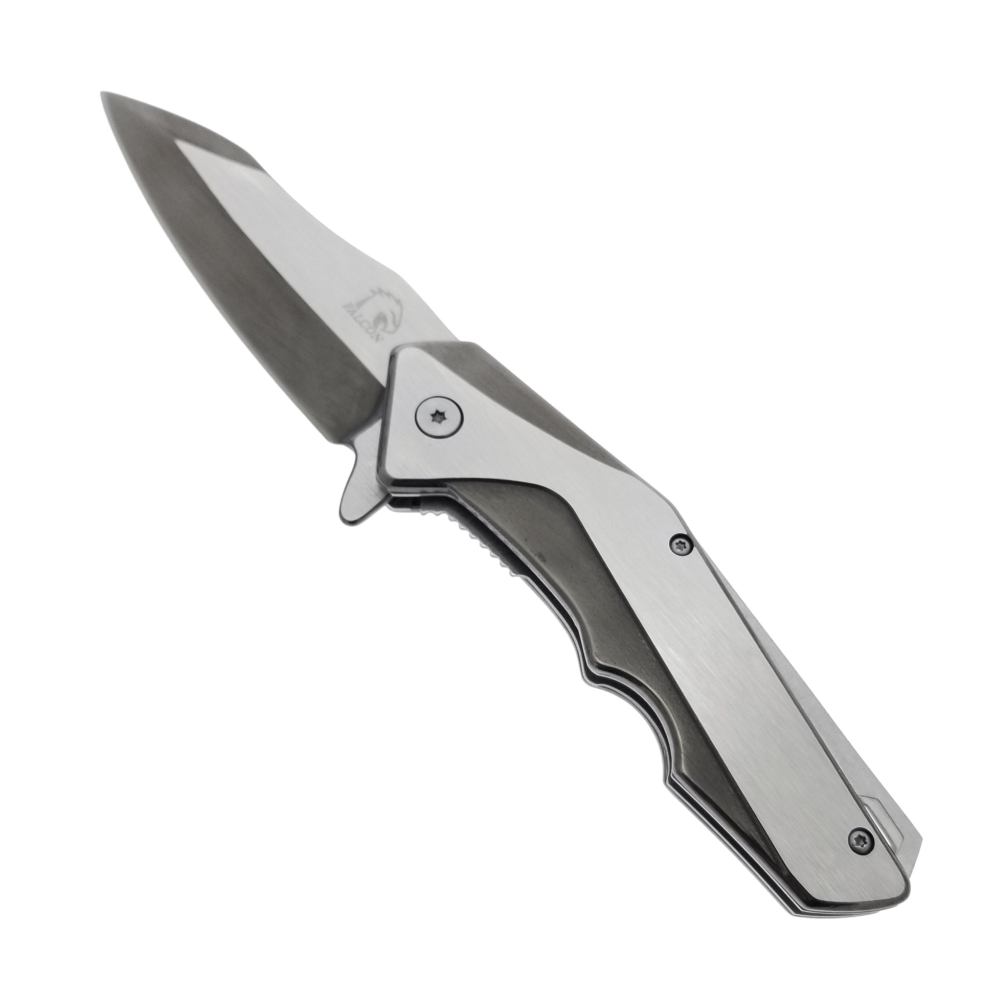 Falcon 8" Black and Silver Spring Assisted Pocket Knife