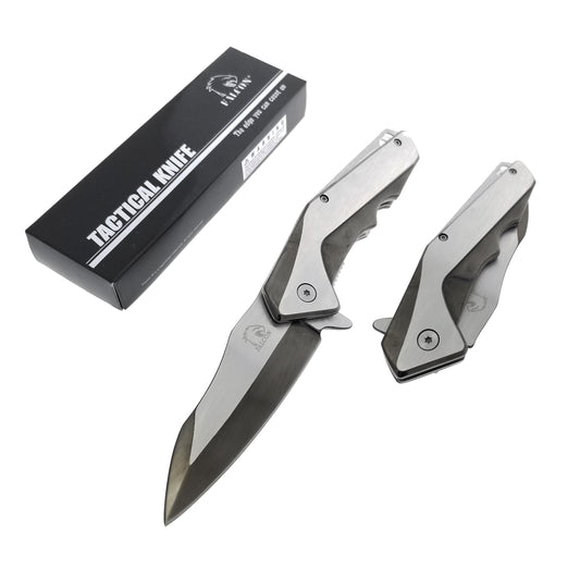 Falcon 8" Black and Silver Spring Assisted Pocket Knife