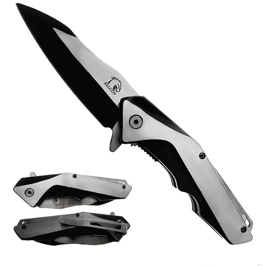 Falcon 8" Black and Silver Spring Assisted Pocket Knife