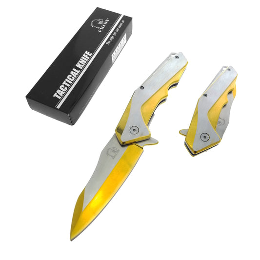 Falcon 8" Gold and Silver Spring Assisted Pocket Knife