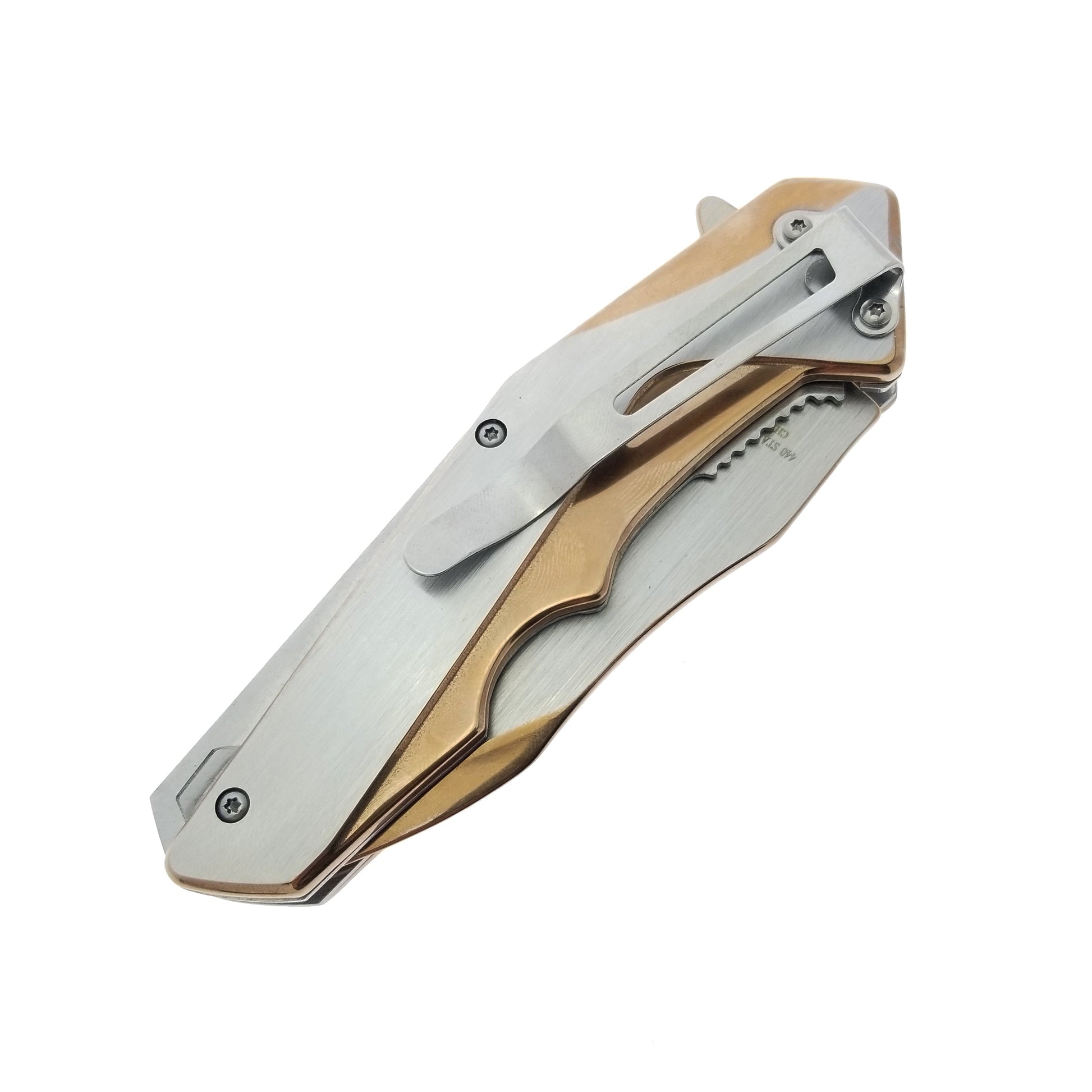 Falcon 8" Rose Gold and Silver Spring Assisted Pocket Knife