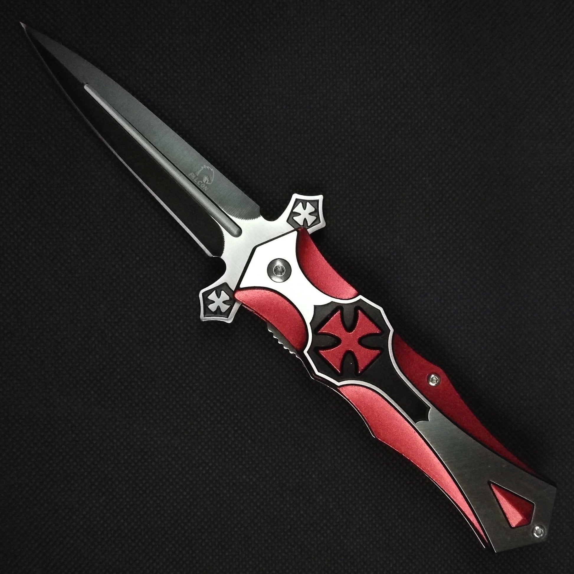 Falcon 8 1/2" Red & Black Cross Blade Spring Assisted Knife