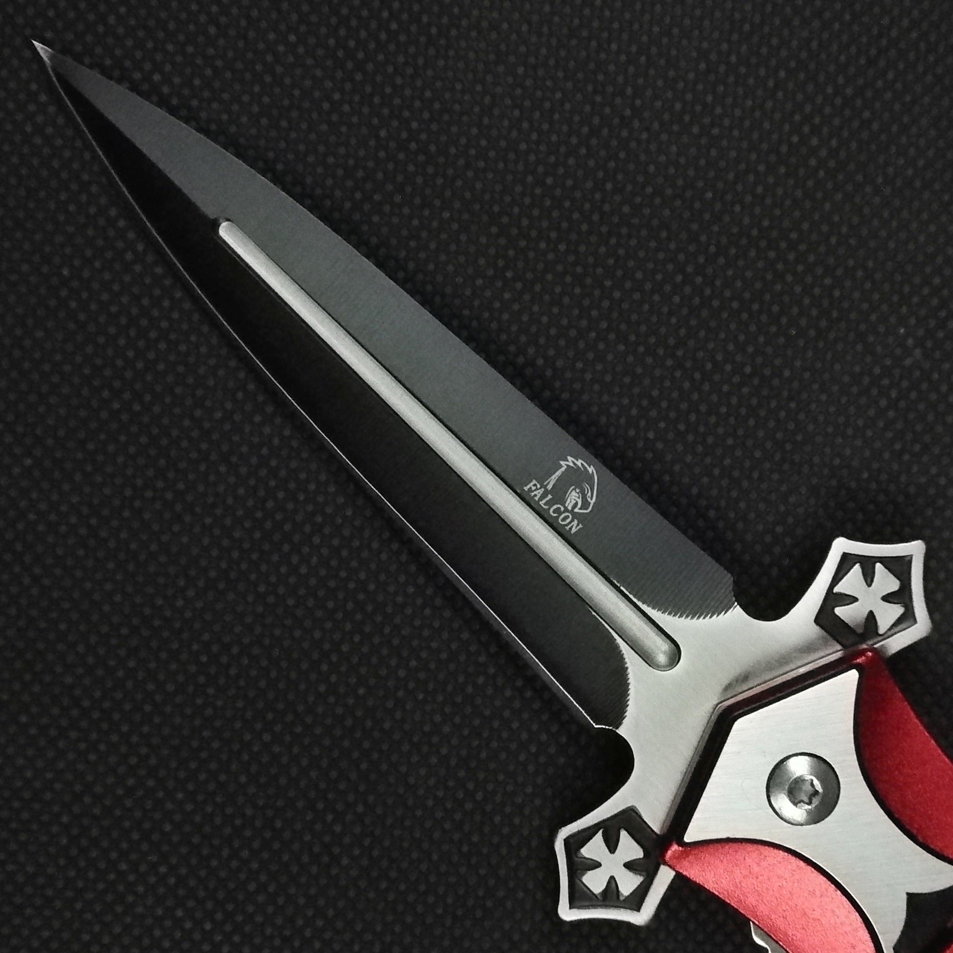 Falcon 8 1/2" Red & Black Cross Blade Spring Assisted Knife