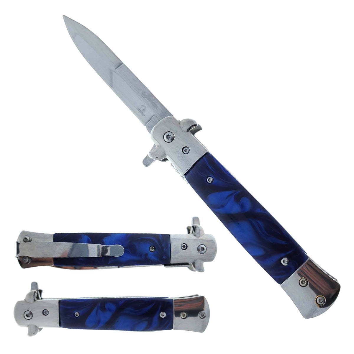 Falcon 9" Folding Knife w/ Blue Acrylic handle.