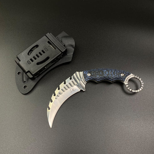 Falcon 12" Tactical Knife Blue Damascus Handle