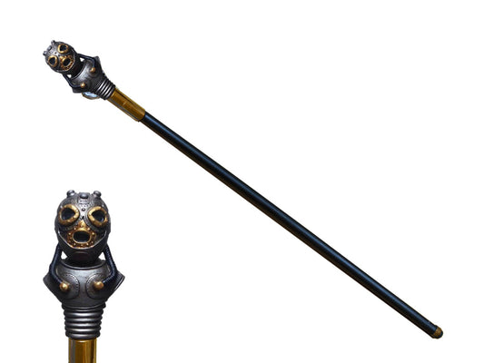 Steampunk Mask Walking Cane (Gold)