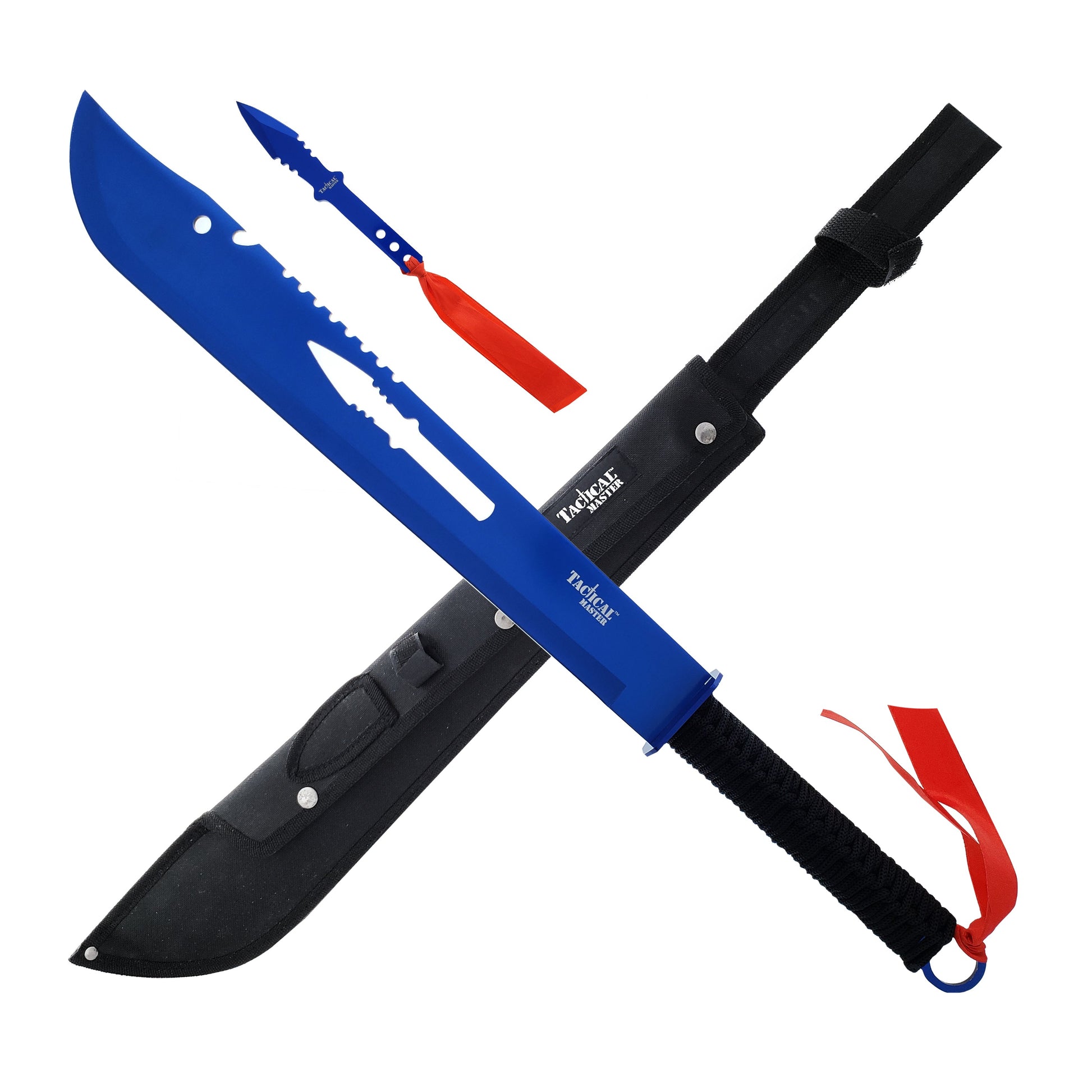 Tactical Master 27 1/2"  Blue Machete with Throwing Knife