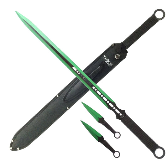 Tactical Master 27" Green Machete with 2 pcs 6" throwing knife