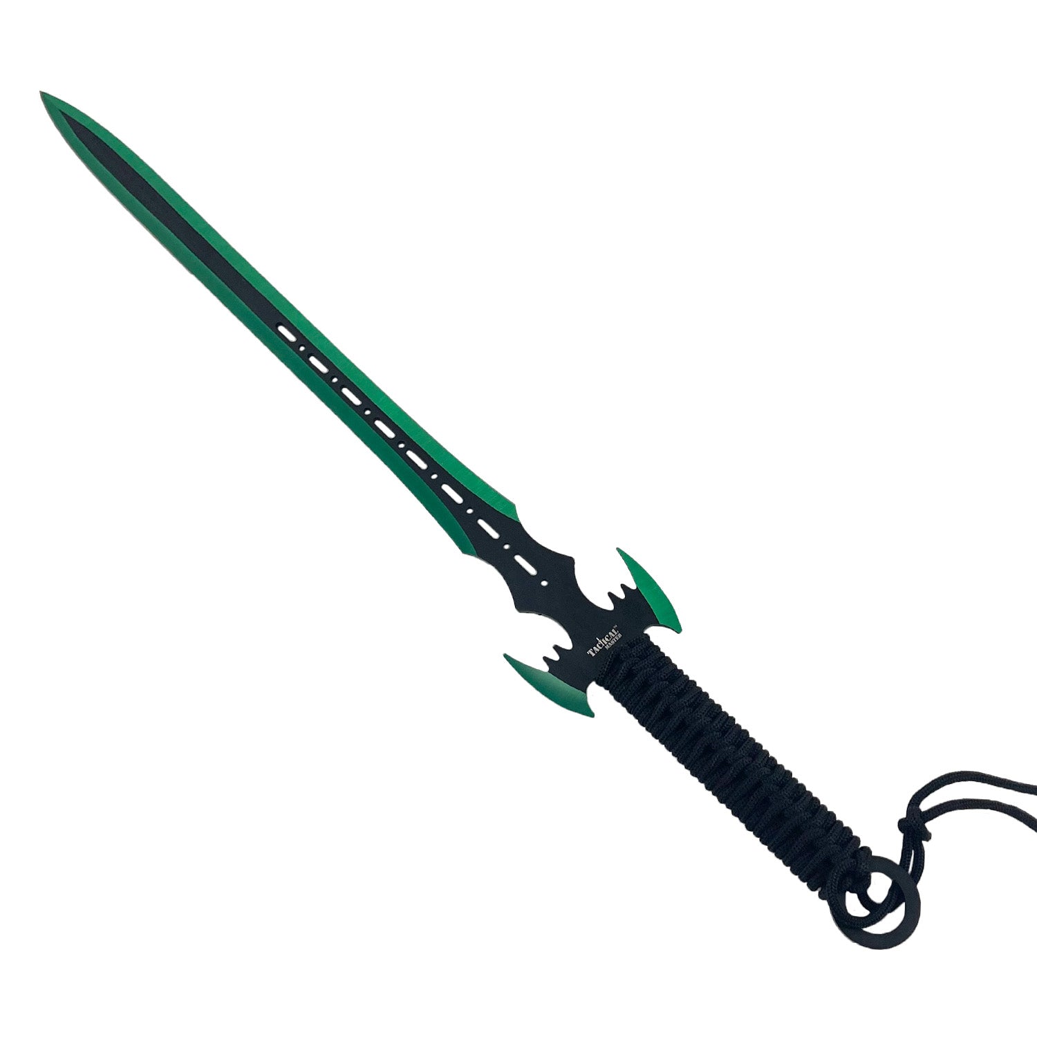 Tactical Master 27-inch full length knife, 3MM Green titanium blade, Black tie rope, 3PCS 6.5-inch Green titanium dart, Black nylon sleeve