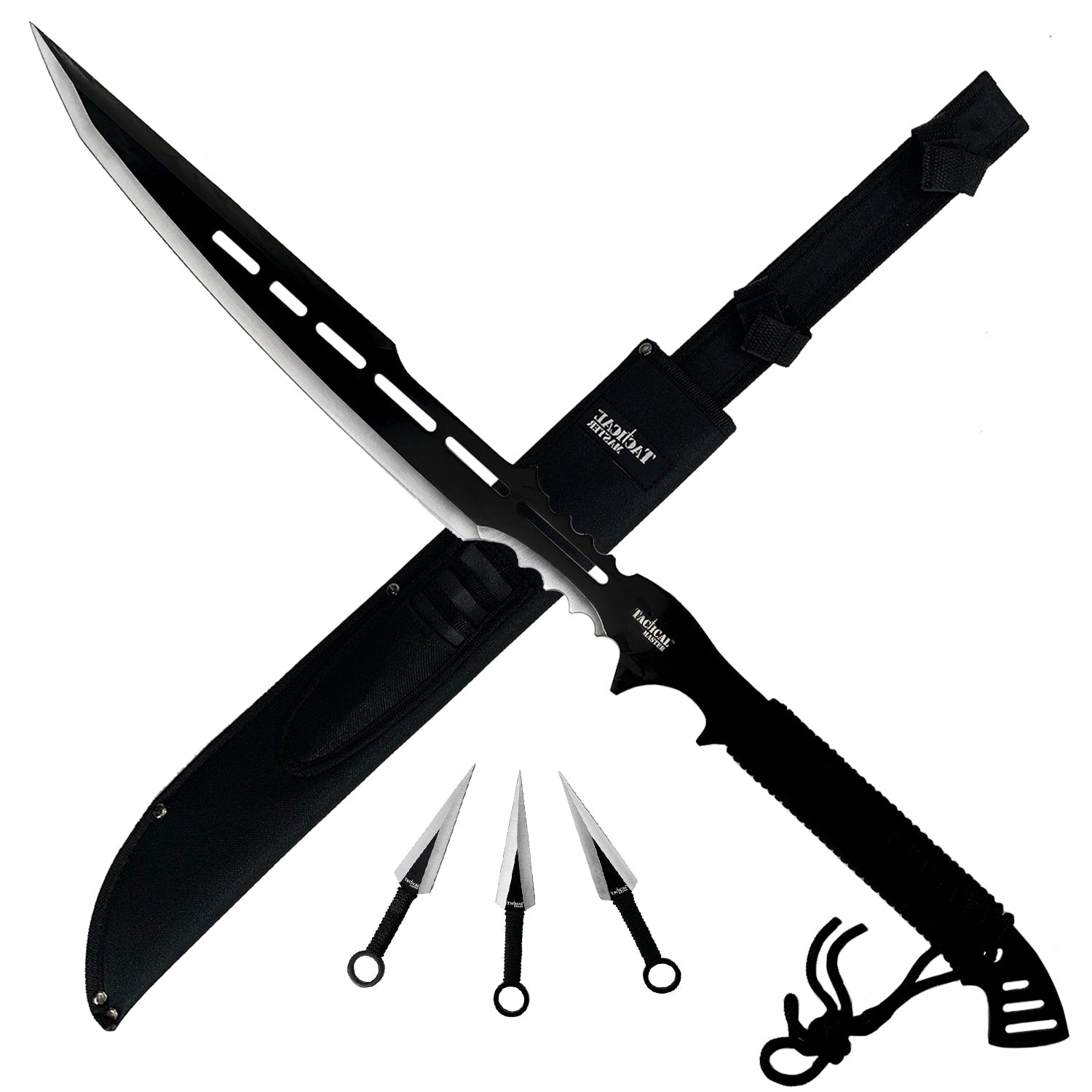 Tactical Master 28" Machete With 3 PCS Throwing Knives Set